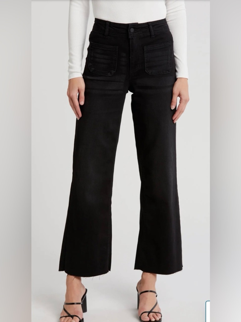 Oat New York High Waist‎ Patch Pocket Wide Leg Jeans Raw Hem Y2K